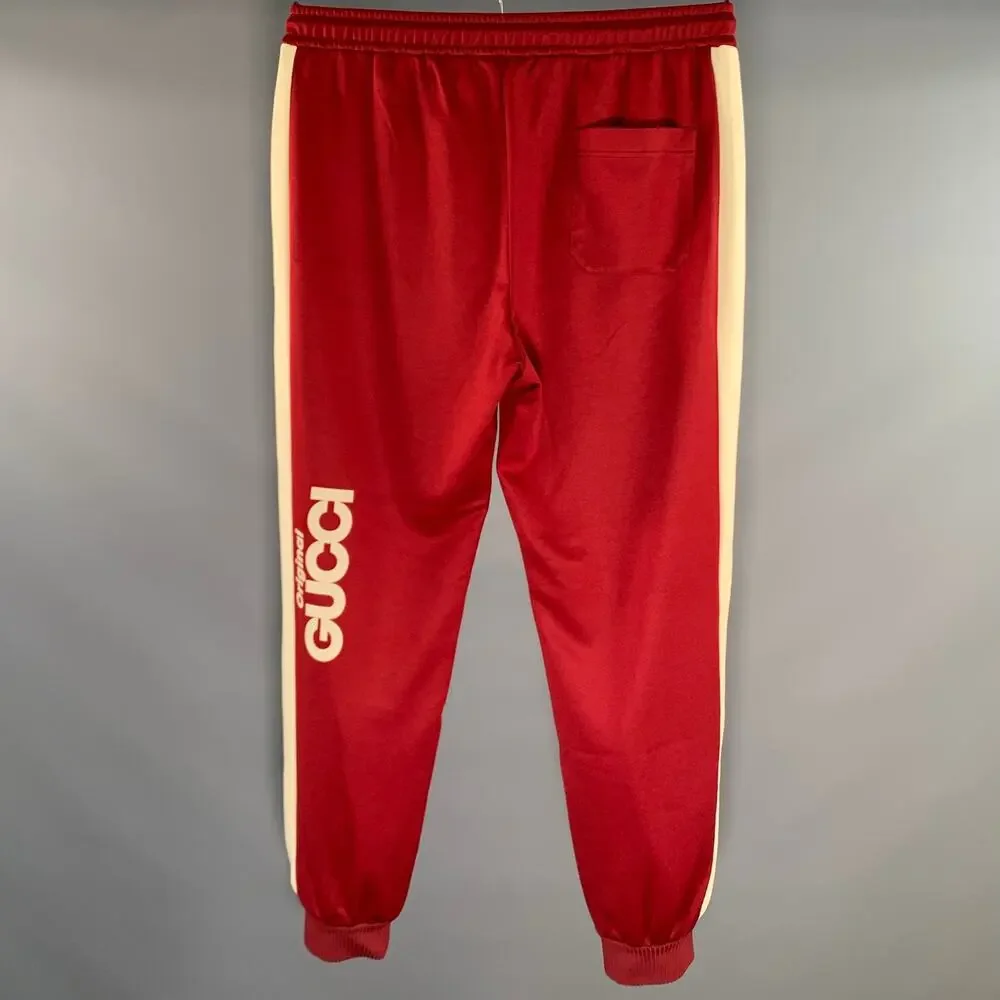 GUCCI Size L Burgundy Beige Polyester Cotton Sweatpants Casual Pants